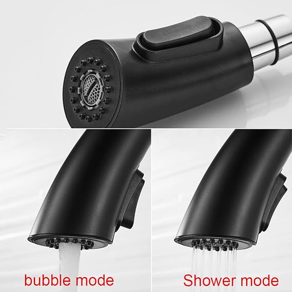 Pull Out Kitchen Faucet,2 Spouts Sink,360° Rotating,Single Handle One Hole,Hot Cold Water Mixer Tap,Black(Cromo)