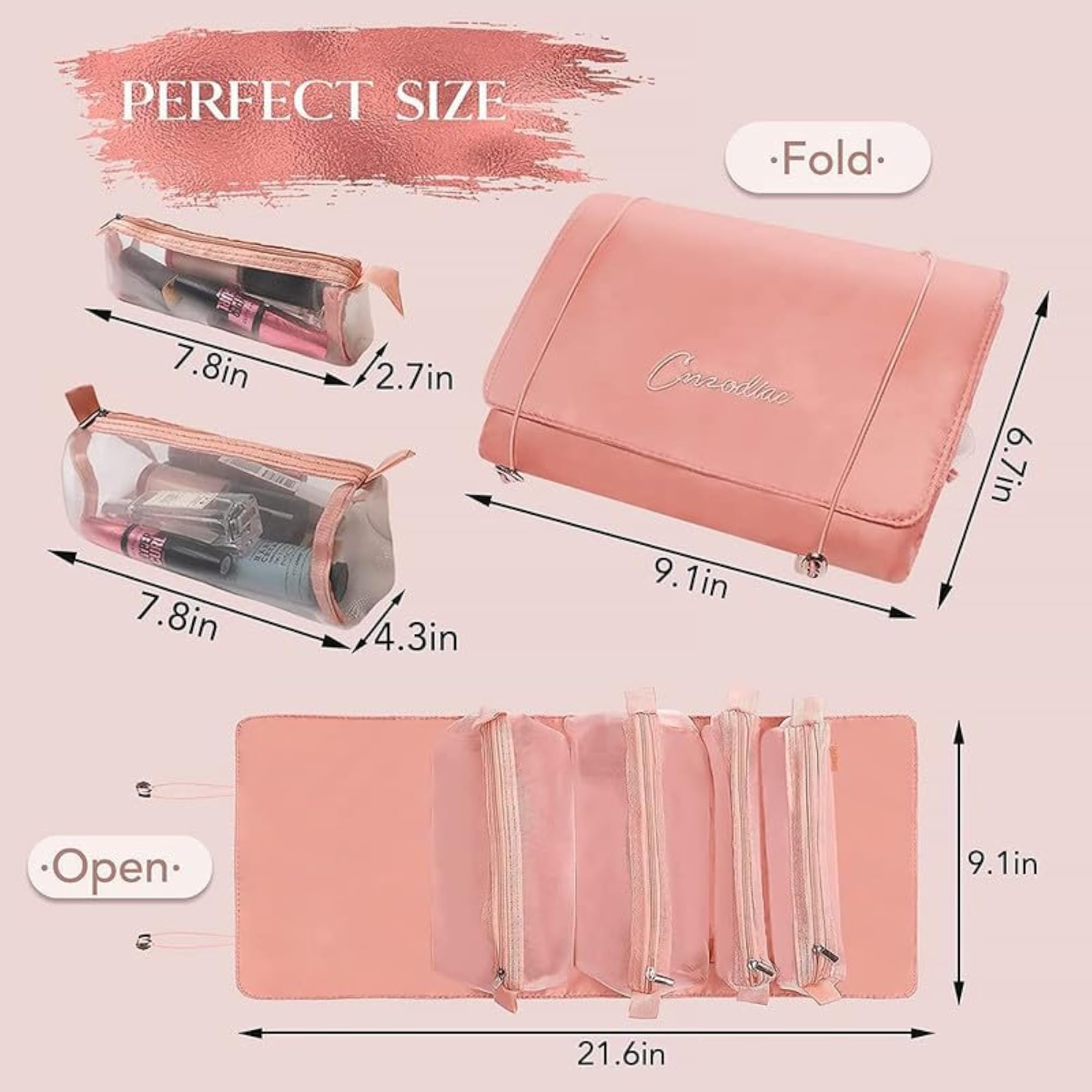 4-in-1 Foldable Toiletry Bag for Travel, Portable Hanging Organizer