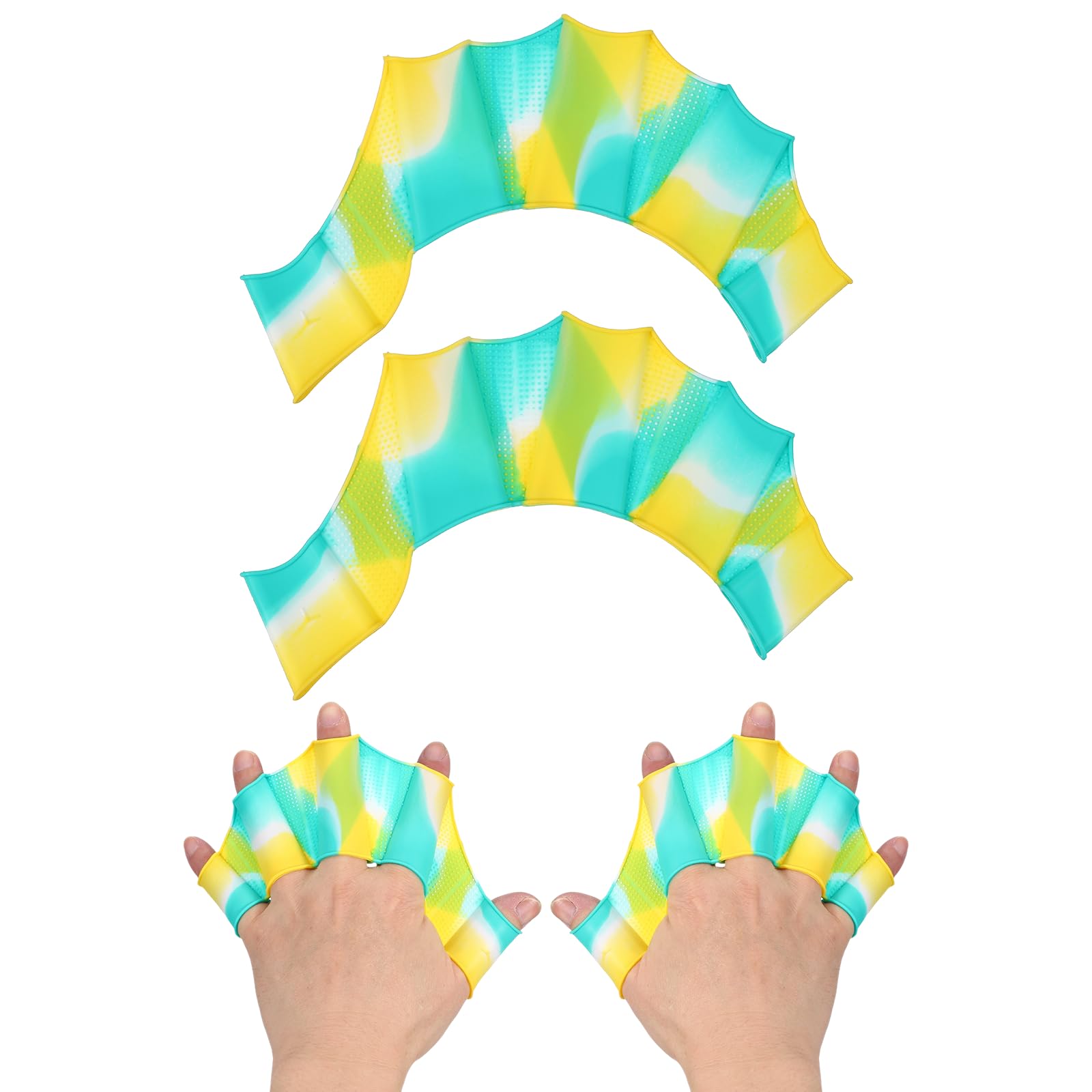 YELARXI Silicone Swimming Gloves, Webbed Gloves for Swimming Half-Finger Frog Type Water Resistance Gear Swim Fins For (Aquatic Training/Surfing/Snorkeling), 11 x 6" & 1Pair & Green Yellow