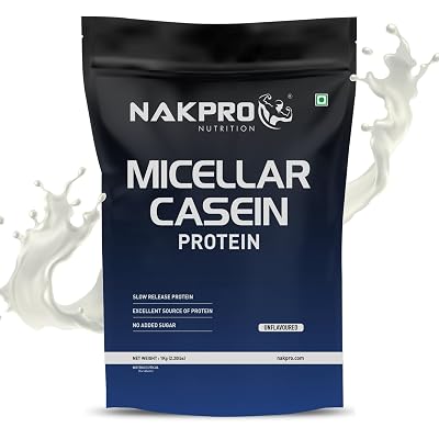NAKPRO 100% Micellar Casein Protein Supplement | 28.80g Protein, 12.10g EAAs, 5.48g BCAA | Slow Absorbing Micellar Casei