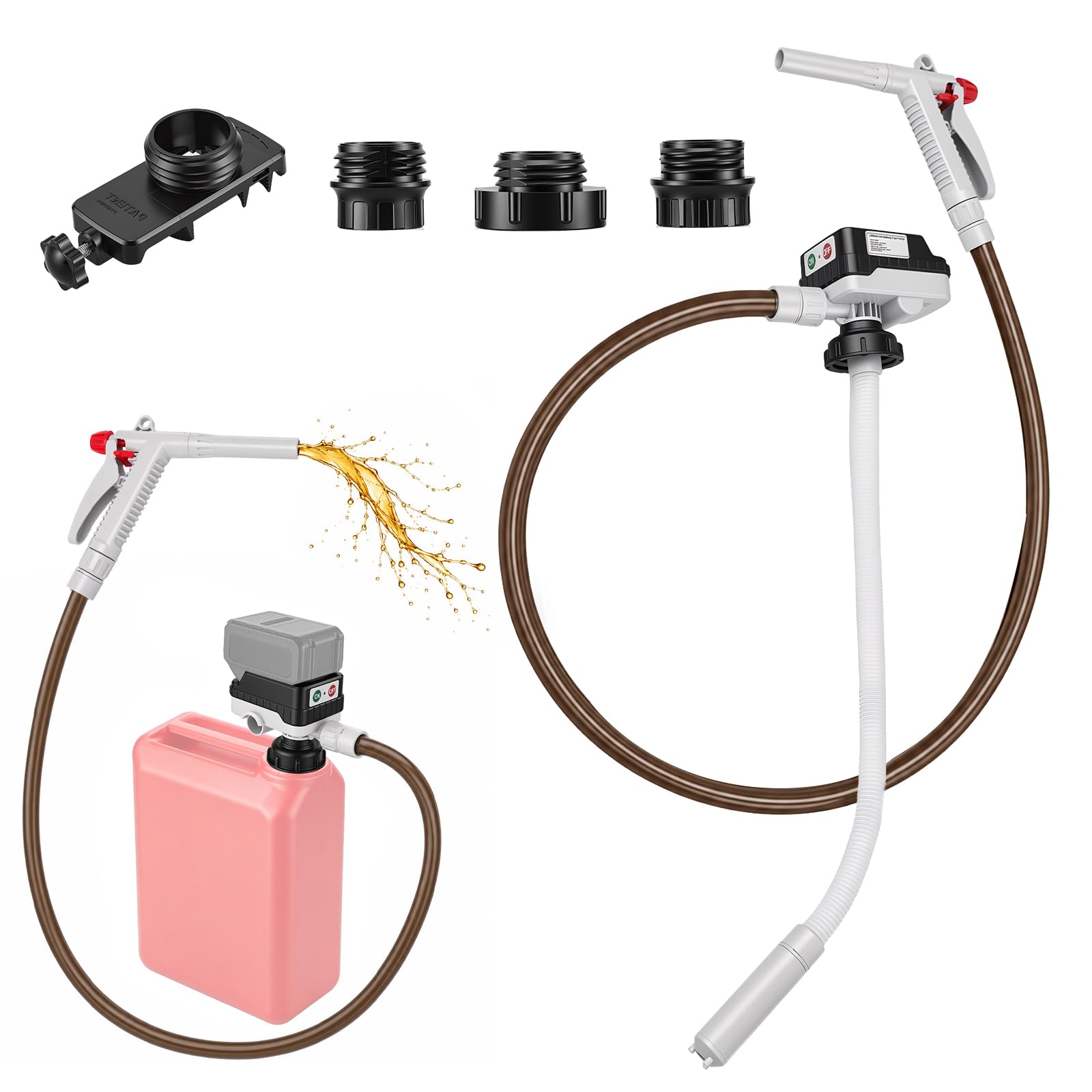Pompe de transfert de carburant sans fil, haut débit de 15 l/min, compatible avec les batteries 18 V-21 V (non incluses), pompe à huile automatique avec tuyau de 150 cm et 4 pièces, pour