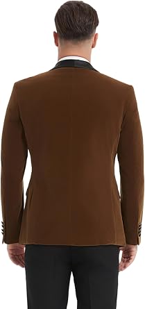 Men's Slim Fit Velvet Blazer with Shawl Lapel and Tie