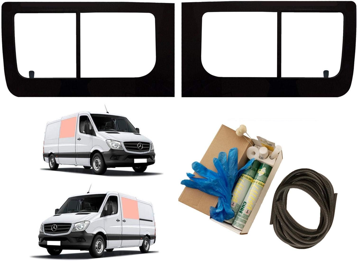 Van Demon Left Sliding Door and Right Hand Side Panel Clear Opening Window Glass with Adhesive Kit VY7315#KIT1