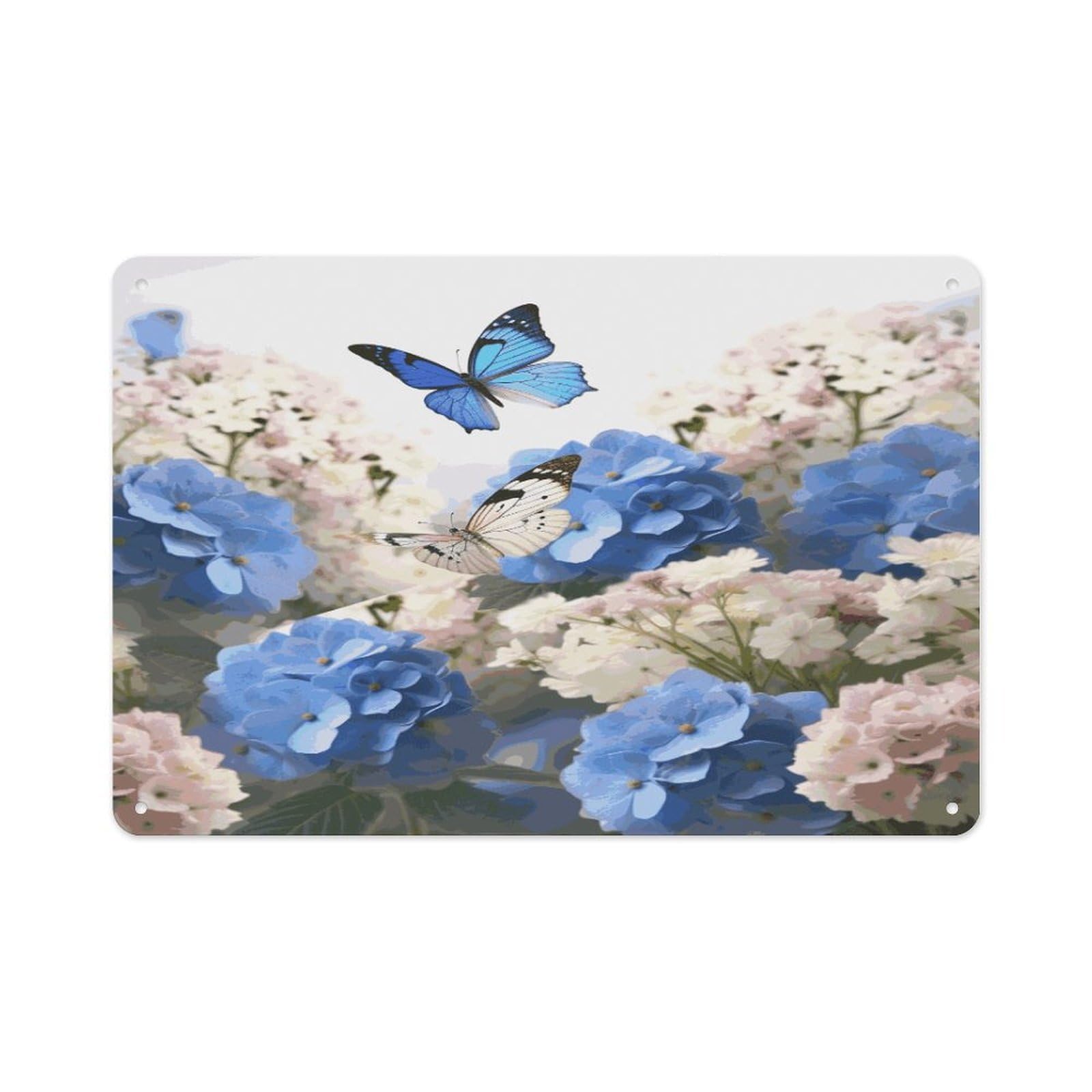 Btcowzrv Style Hydrangeas Daisies Butterflies Metal Sign 7.9 X 11.8 Inch, Aluminum Sign Wall Art Decor Easy To Install, Decorative Plaque For Home Bar Kitchen Pub Shop Garage