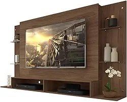 Painel TV 60" com prateleiras de vidro Nairóbi Multimóveis Madeirado