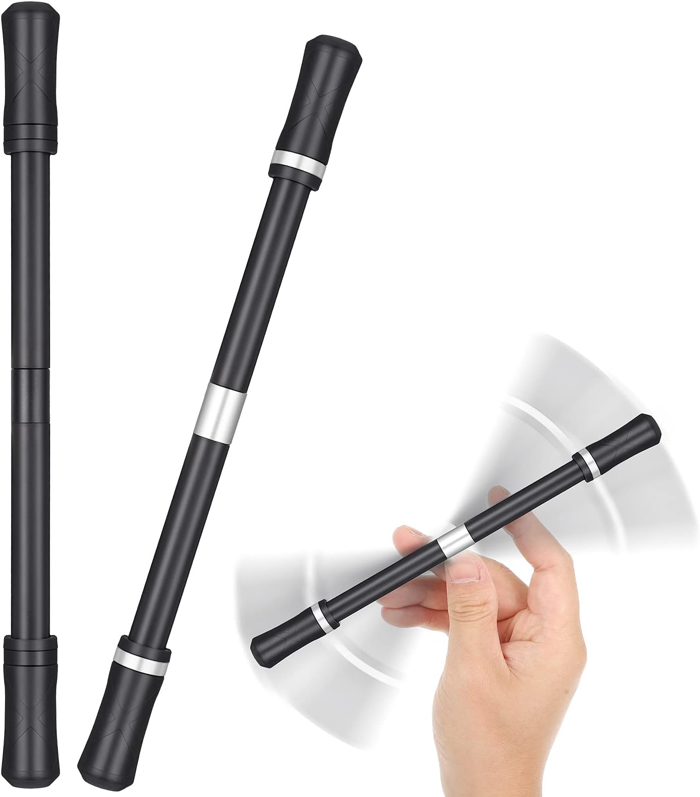 Outus 2 Pieces Spinner Finger Mod Gaming Pen With Weighted Ball - Rotating for Kids Teens Student Games, Silver and Black