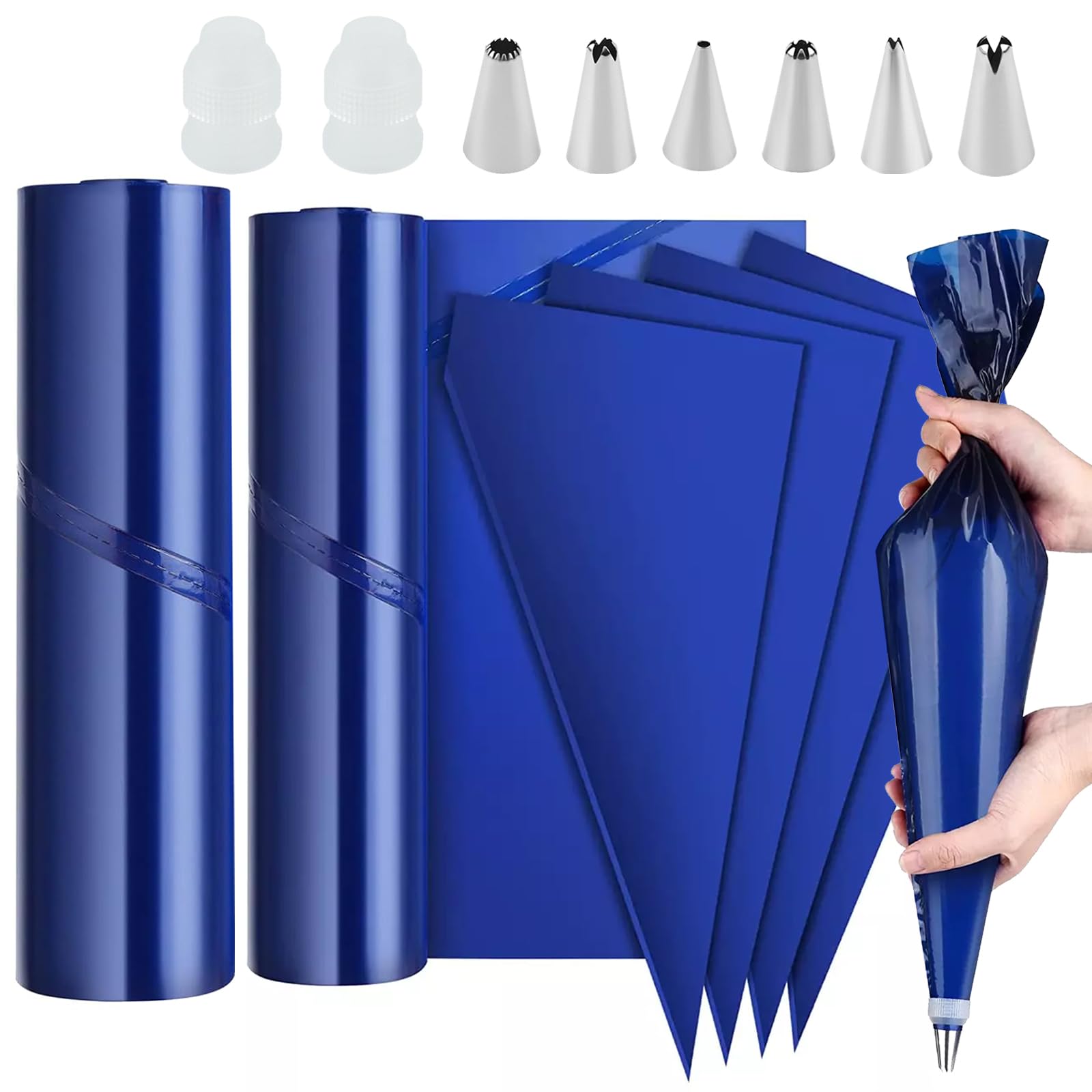 100 Pezzi Sacchetti Per Pasticceria Usa E Getta Extra Large 52cm e 39cm Addensare Sac à Poche Sac à Poche professionale + 6 beccucci sac a Poche in Acciaio Inox + 1 Accoppiatori