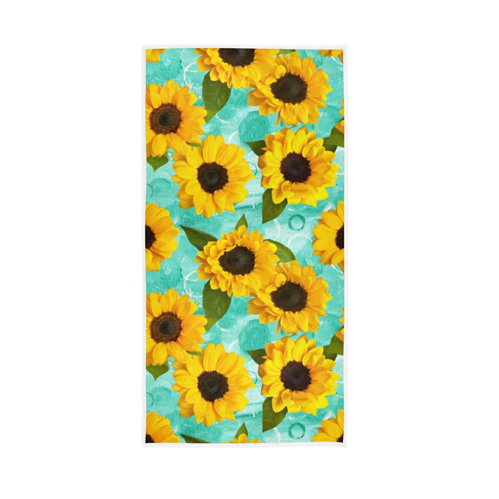 HUYGD Seamless Yellow Sunflowers on a Teal Blue Watercolor Texture Soft Hand Bath Towel 30" x 15" Thin Fast Drying Absorbent Soft Towels for Kitchen Gym Spa Hotel Beach