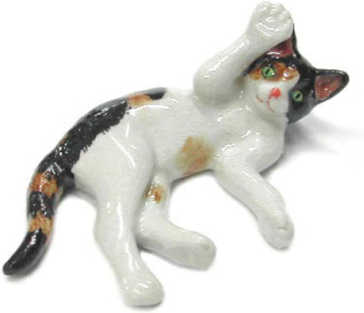 CAT CALICO Kitten plays on her back MINIATURE New Figurine PORCELAIN Northern Rose R314G
