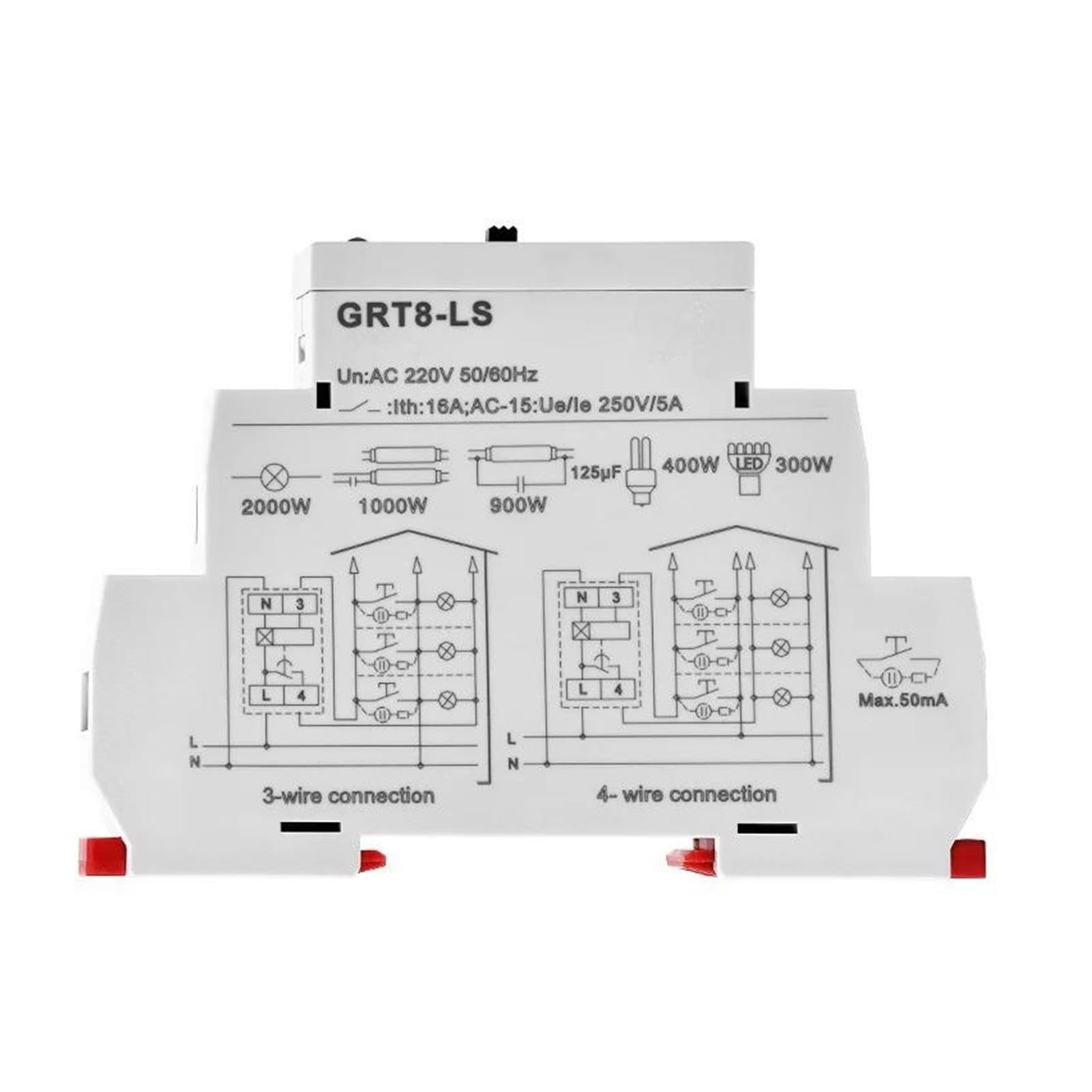 GRT8-LS/LM Din-Schiene Treppenhausschalter Beleuchtung Zeitschaltuhr 230VAC 16A 0,5–20 Minuten Verzögerung Aus-Relais Lichtschalter(GRT8-LS AC230V)