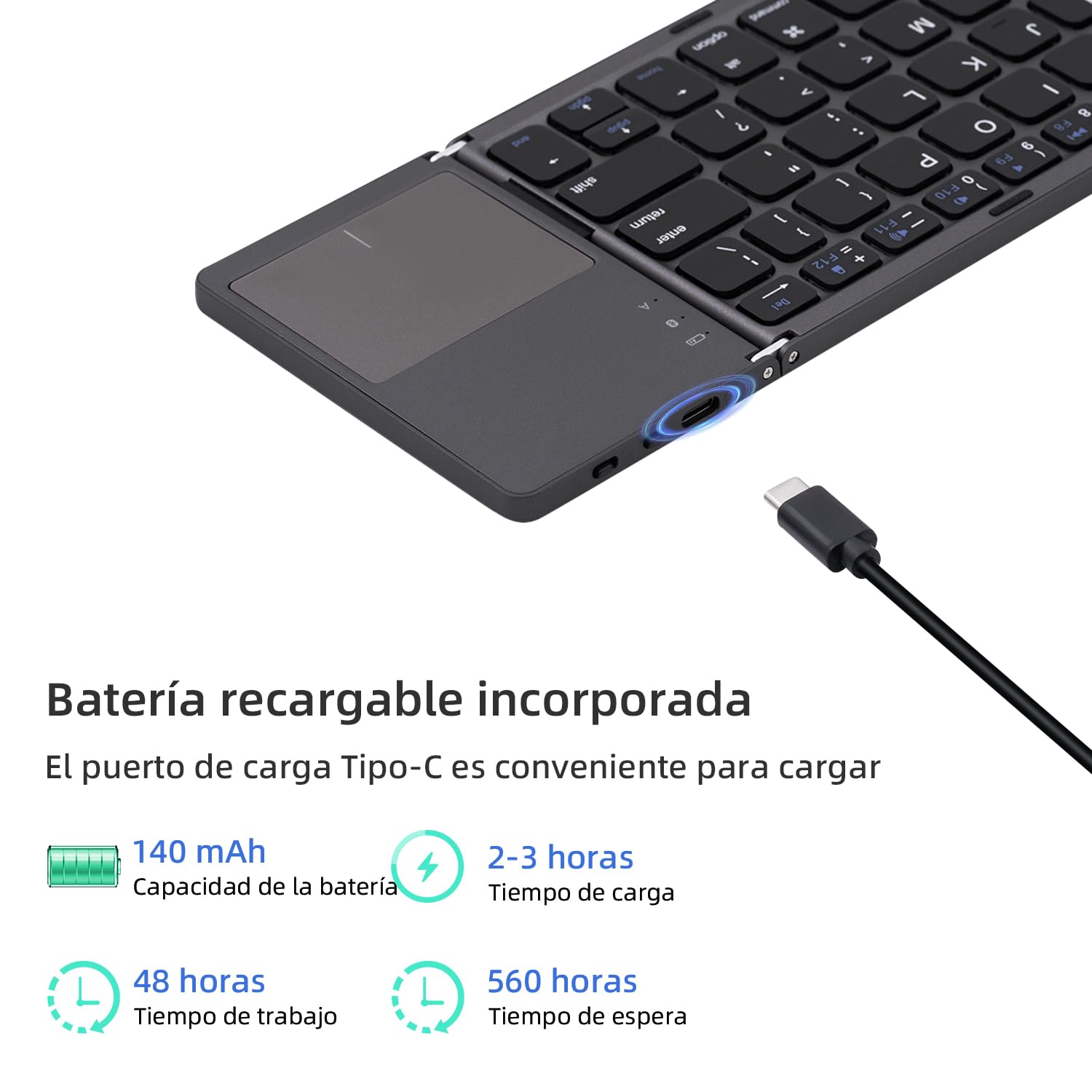 Mcbazel Teclado Bluetooth Plegable,Teclado Inalámbrico Portátil Ultra Delgado con Teclado Numérico, Compatible con Mac, iOS, Android, Windows