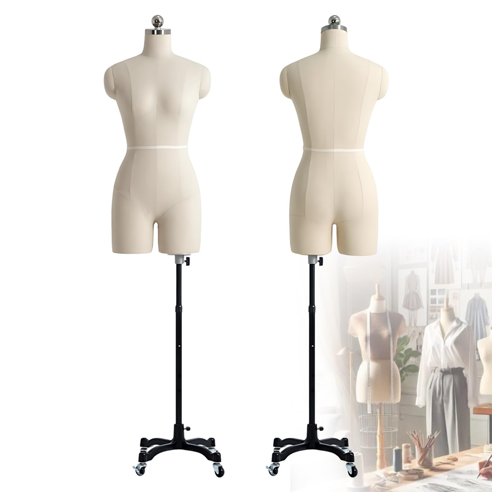 Manekin Popiersie Krawieckie, Zestaw Akcesoriów do Szycia | Kompletny Zestaw Akcesoriów Zawiera Szpilki, Taśmę do Oznaczania, Centymetr i Nożyczki do Krawiectwa(White,Size s)