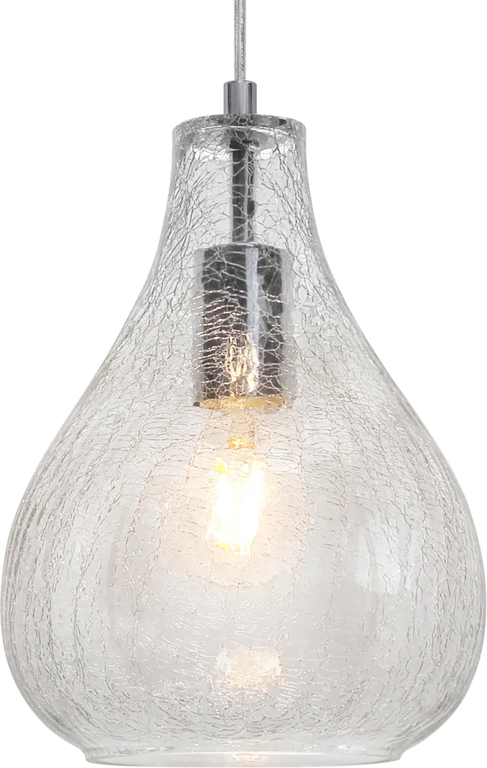Long Life Lamp Company Clear Glass Pendant Light Tear Drop Ceiling Lamp Shade Crackle Effect Chrome Holder H3066