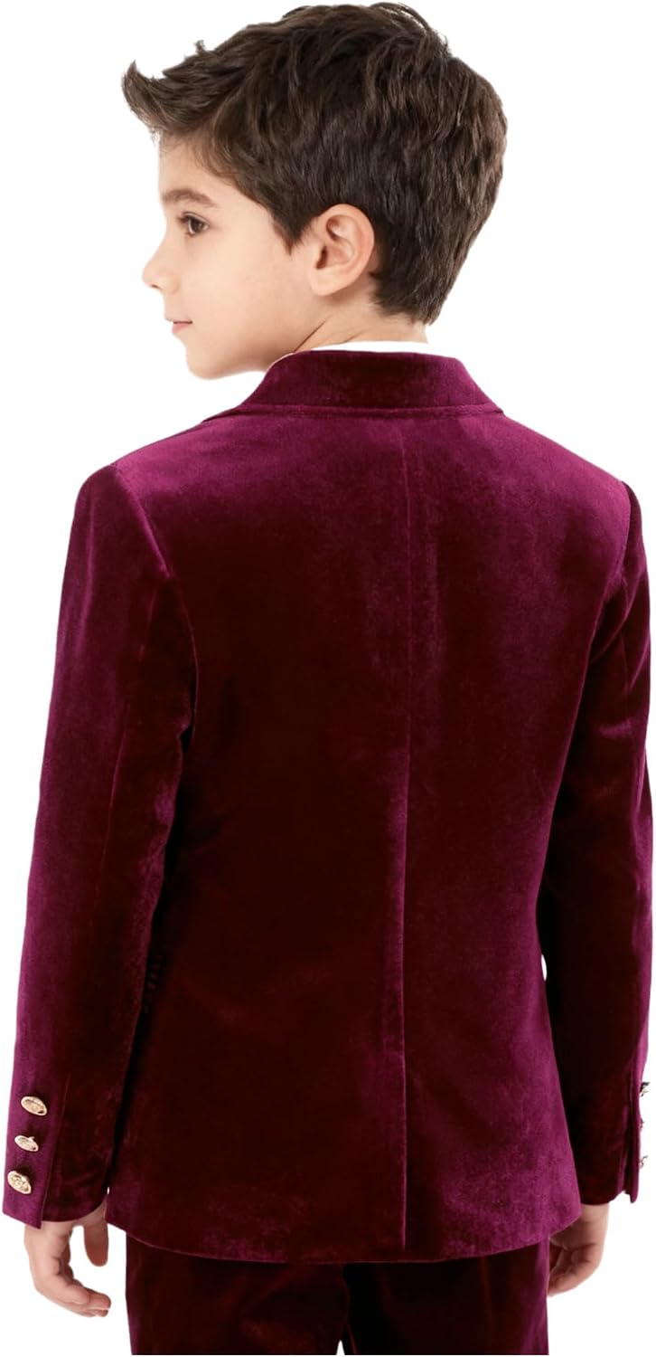 TiaoBug Boy Formal Suit Jacket Outfit Velvet Blazer Sports Coat for Kids Birthday Party Wedding Outfits