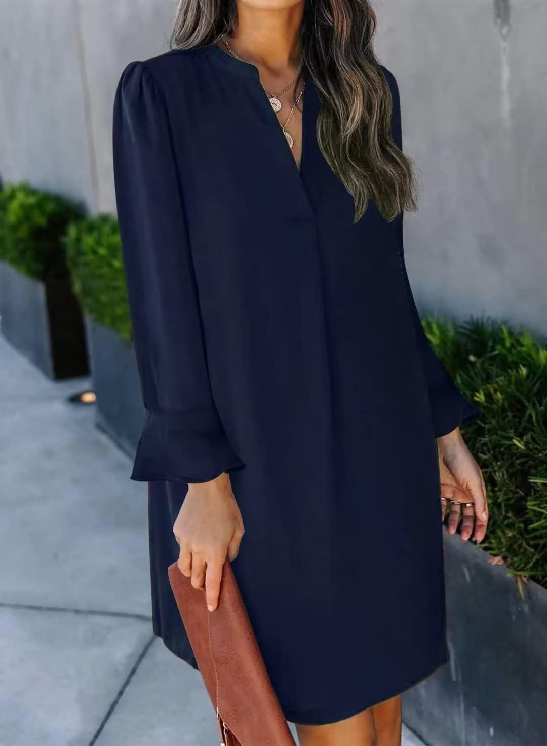 JOCAFIYE Womens Dresses Summer Casual Dress Long Sleeve V Neck Dress Shift Dress for Women 2025 - Image 2