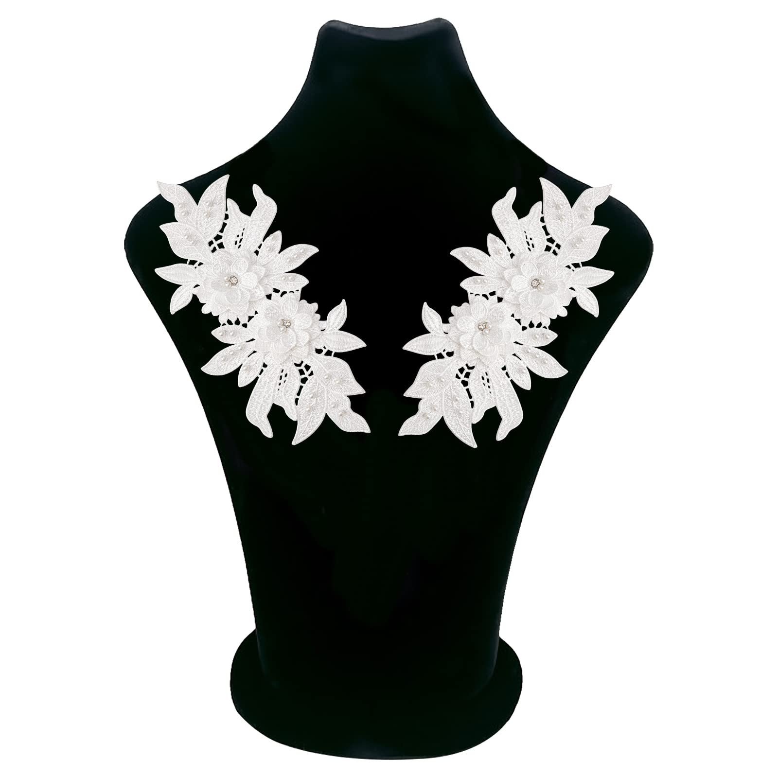 Toppe Cucito Creative 2 Paia Toppe In Pizzo Nero Con Perline Floreali - Ricamo Per Abiti Sposa, Costumi, Fai Da Te Toppe Ricamate Pizzo Nero