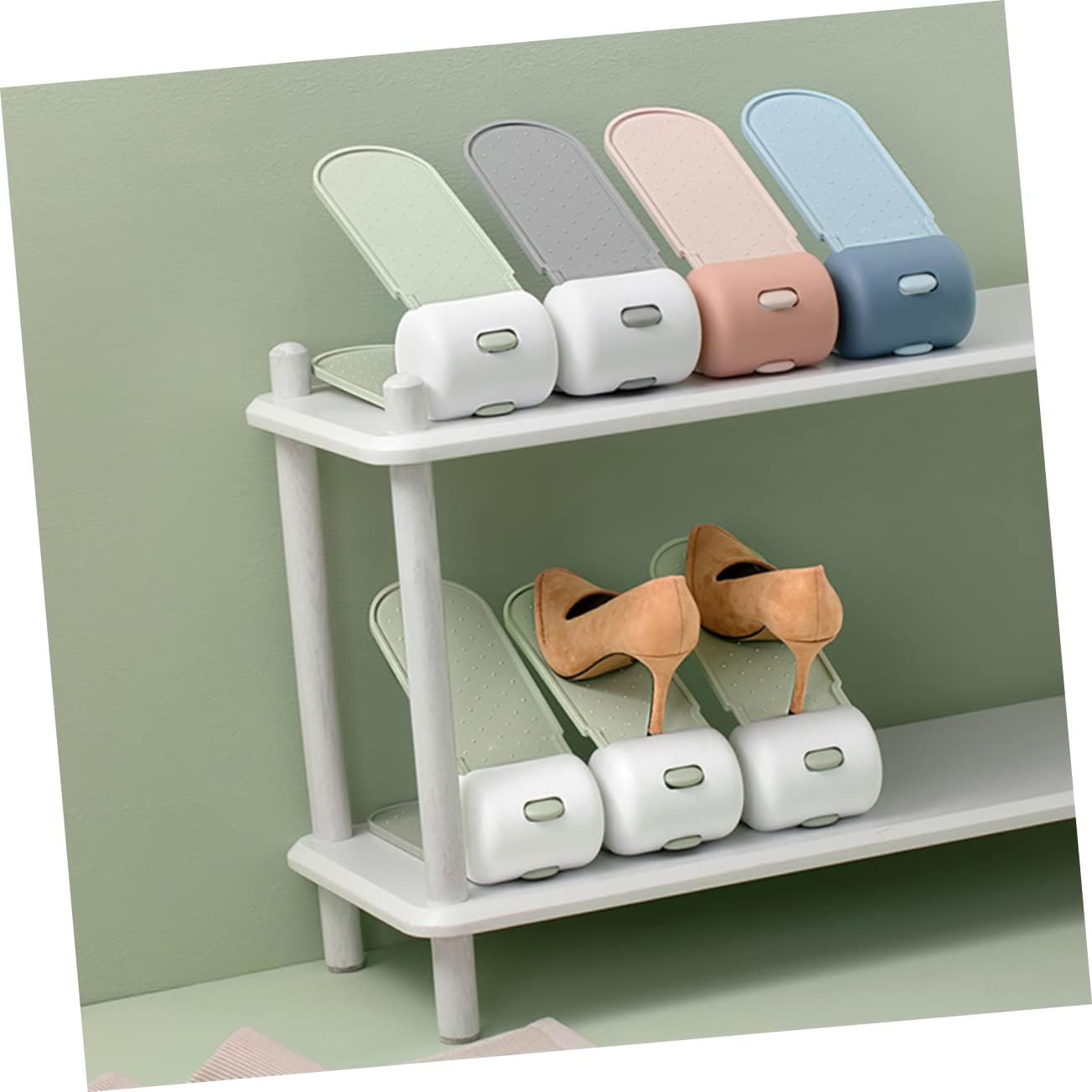 Cabilock 4pcs Double Layer Shoe Rack Shoe Holder Over Door Organizer Space Saving