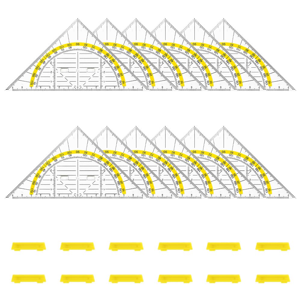 12 PCS Geometric Triangle Transparent with Removable Handle, Plastic Triangular Protractor Drawing Drafting Triangle Geometry Set Square with Grip for School Office Math Classroom - 14CM