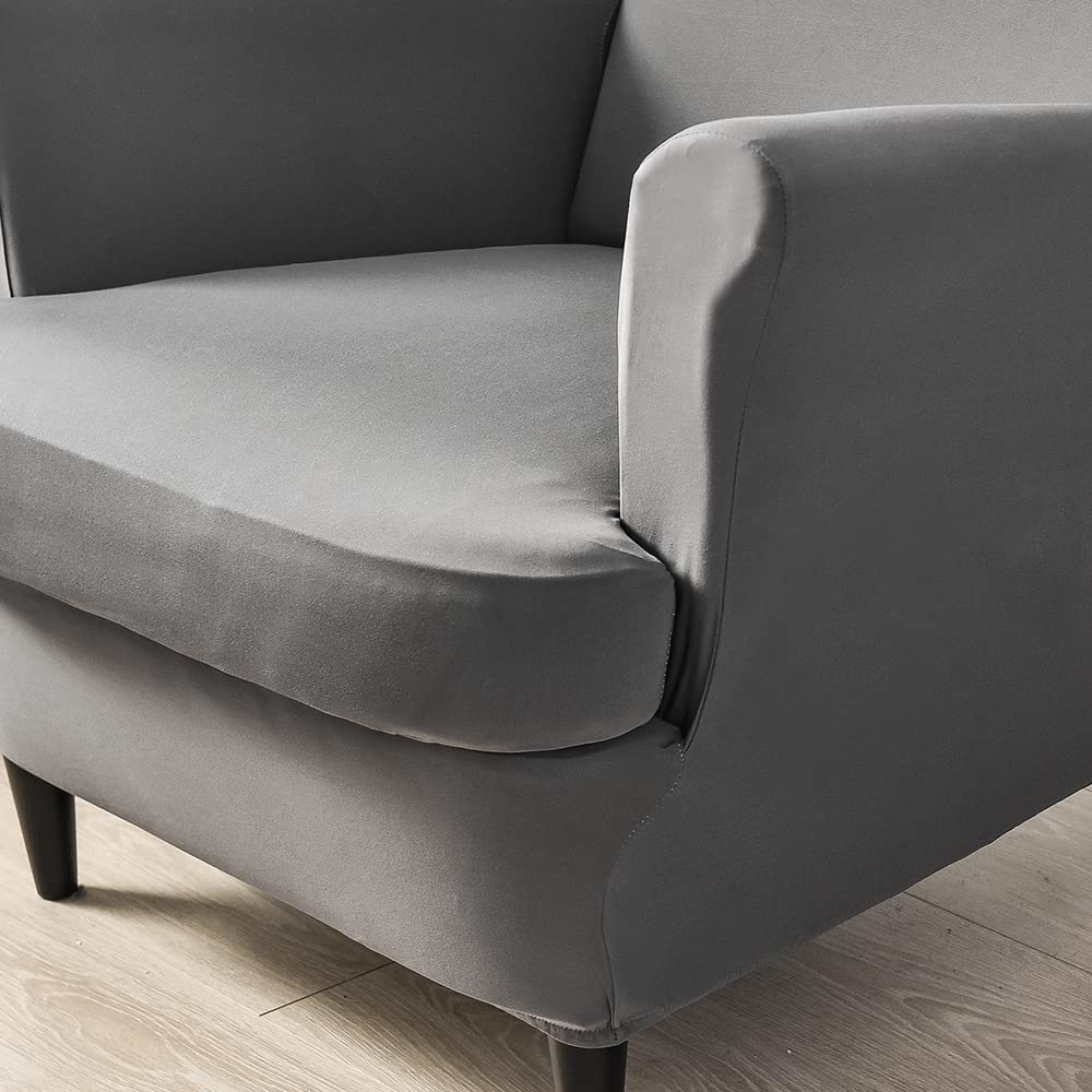 Copripoltrona con Orecchie 1 Posto Elasticizzato 2 Pezzi Coprisedile con Orecchie Fodera per Pouf Fodere per poltrone Elastiche Grigio Scuro