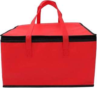Portable Bento Pouch Insulated Red Nonwoven Aluminum Foil Thermal Storage | Reusable Foldable Design, Heat Preservation Feature, Portable Carry Style, for Seafood, Baking, Cake, Pizza