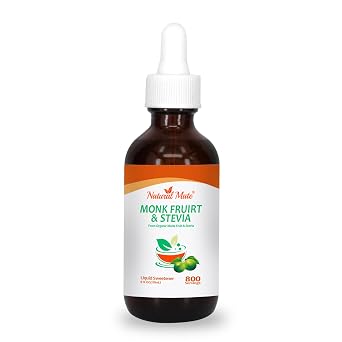 Natural Mate Monk Fruit & Stevia Liquid Sweetener Drops Premium Organic Monk Fruit and Stevia Extracts, Sugar-Free, Zero Calories & Carbs, No Erythritol 4 fl oz Glass Bottle 1 Pack, 800 Servings