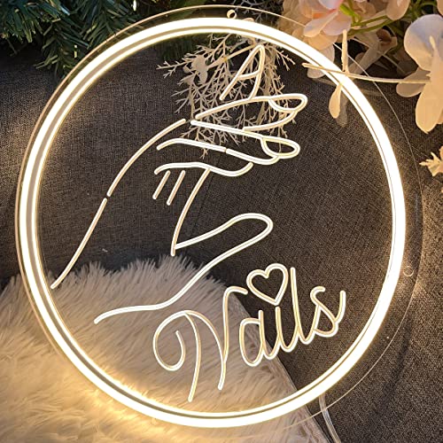 Image of NAILS Neon Sign For Spa Beauty Room Nail Brows Lashed Salon Studio 3D Art Carving Design LED Wall Decor Business Stores Logo Barber Shop Word Indoor Custom Neon Light 5V USB Powered Warm White 30x30cm
