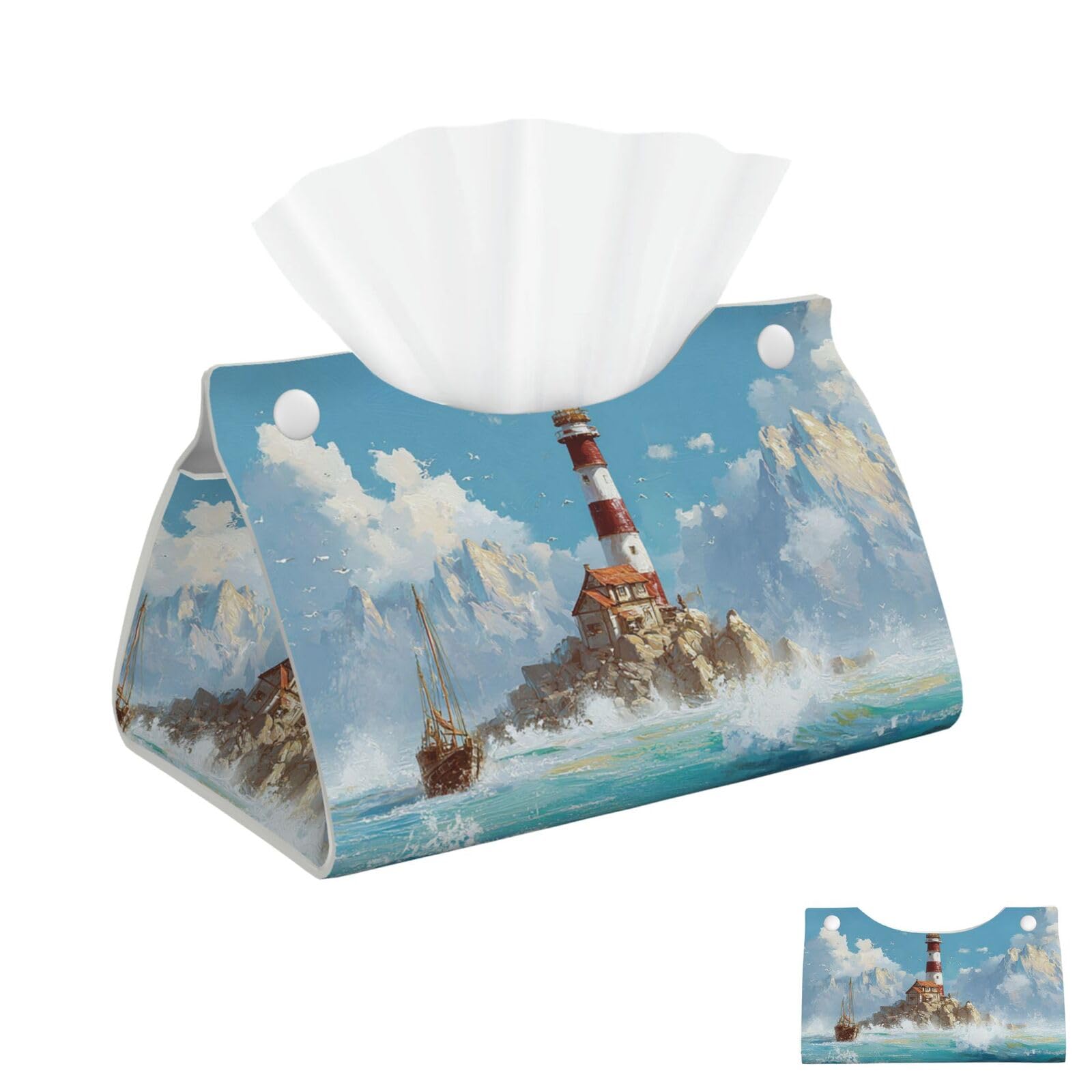 Lighthouse Ocean Sea Tissue Box Cover Square Cube Boxes