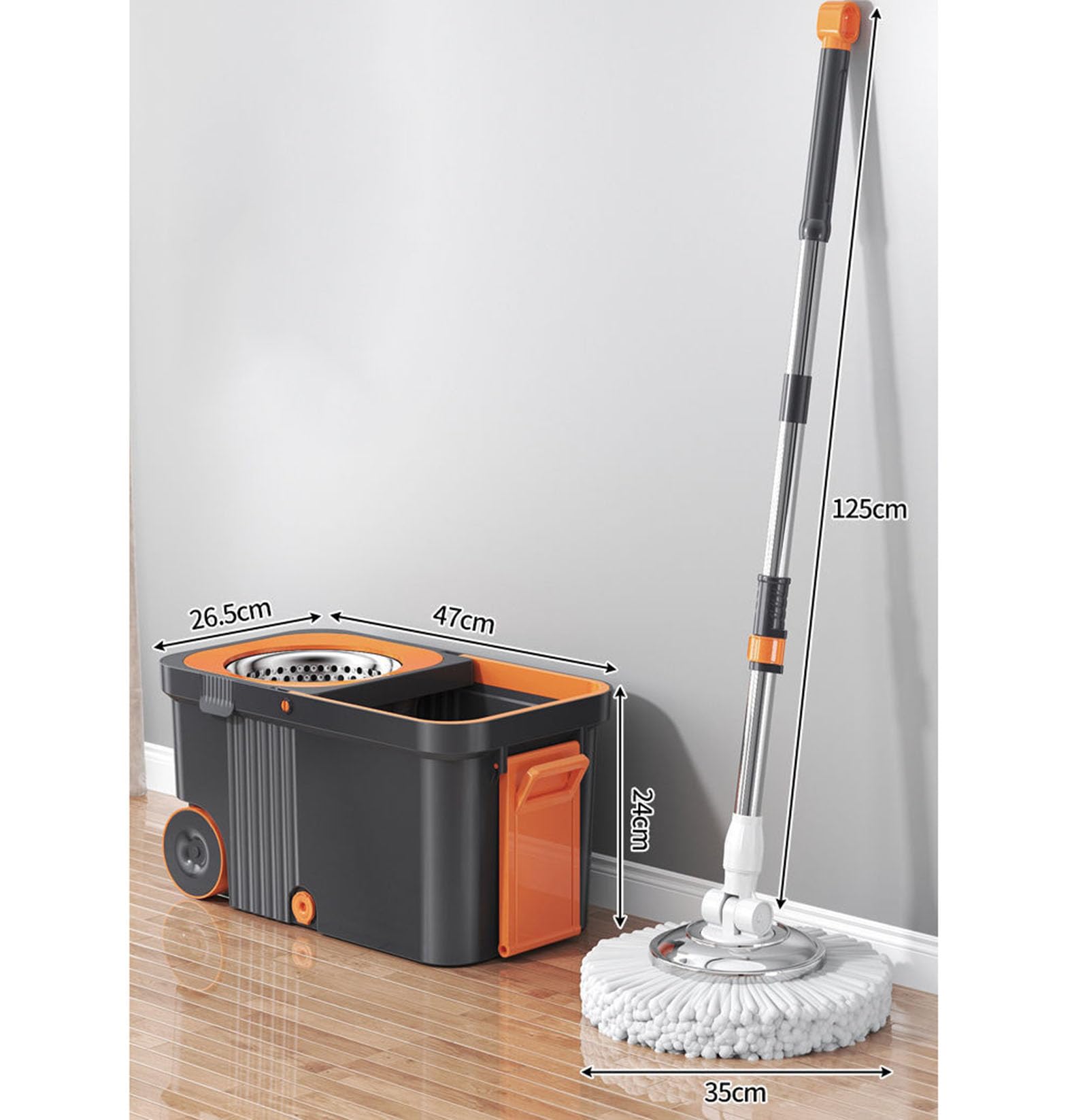 Juego de fregona cubo giratorios, cabezales de fregona dobles con 2 ruedas | Separa el agua limpia y sucia, trapeador para pisos con 2 cabezales de trapeador lavables para madera, azulejos, vinilo