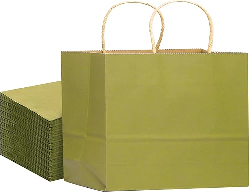 qiqee Bolsa de regalo grande de 13 x 4.5 x 10 pulgadas con asas, 32 bolsas de papel de regalo, color verde salvia, múltiples usos (ancho grande)
