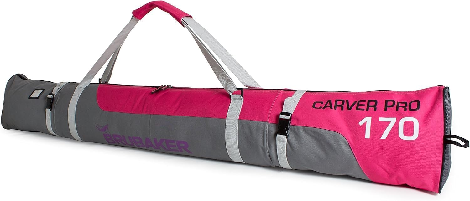 BRUBAKER Superfunction - Limited Edition - Combo Ski Boot Bag and Ski Bag for 1 Pair of Ski, Poles, Boots and Helmet - Dark Pink Grey