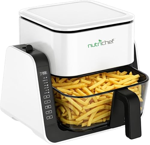 NutriChef Freidora de aire y parrilla de 4 cuartos de galón 8-1 modos de cocción preestablecidos Tazón transparente para obtener los mejores