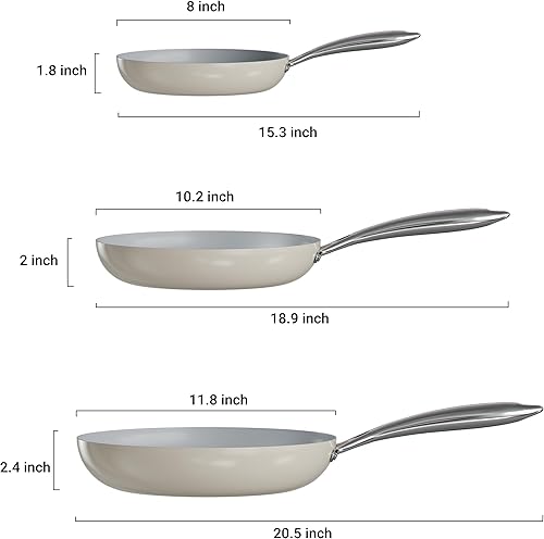Miniatura 3 de Verel Juego de sartenes antiadherentes de cerámica de 3 piezas, sartenes antiadherentes de 8, 10 y 12 pulgadas, no tóxicas, aptas para lavavajillas