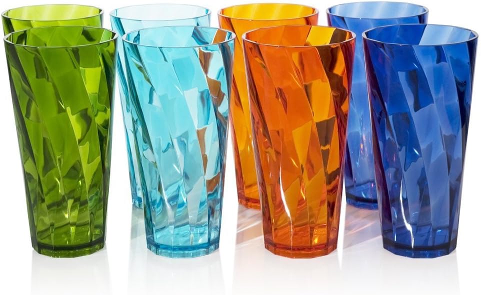 Optix Break-resistant Plastic 26oz Iced Tea Cup Tumbler - Set of 8 in 4 assorted colors