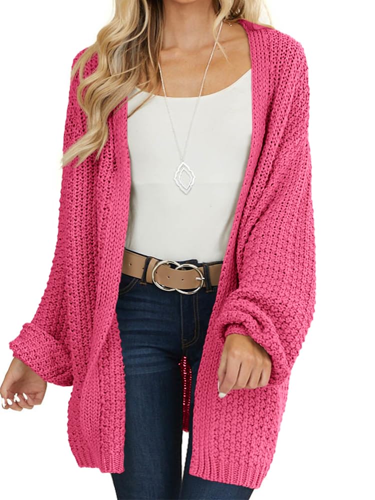 Maroway Womens Cardigan Solid Color Long Sleeve Open Front Chunky Knit Sweater Outwear