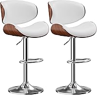 Vista 1 de Bar Stools Set of 2, Adjustable Swivel Leather Bar Stools for Kitchen Island, Mid Century Modern Counter Height Bar Chairs Barstools with Back &