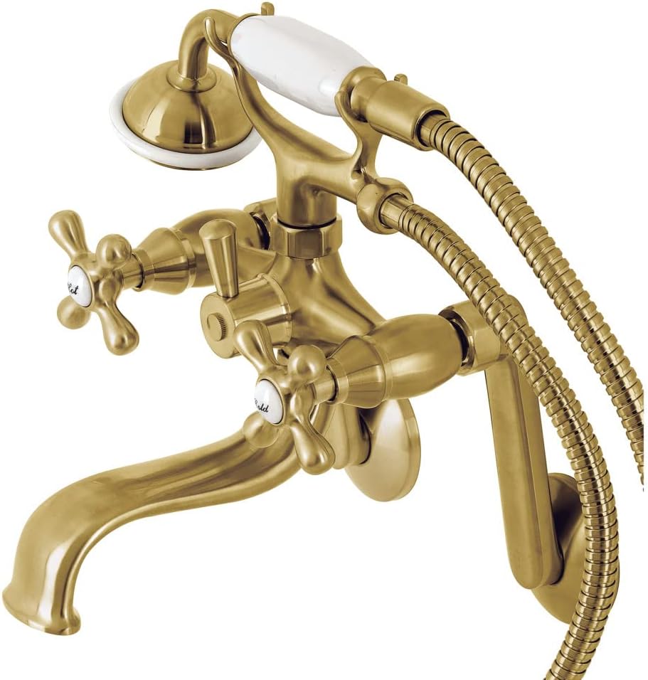 Kingston Brass KS229SB Kingston Wall Mount Clawfoot Tub Faucet with Hand Shower, Brushed Brass