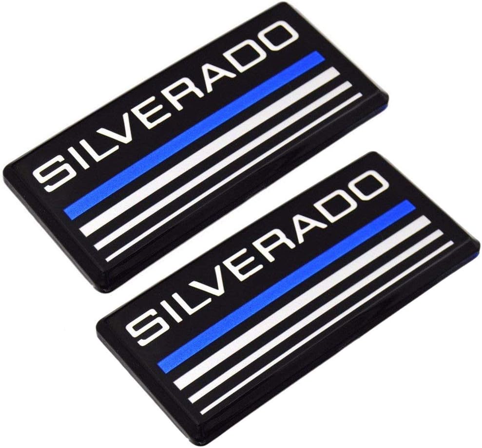 Aimoll 2pcs Cab Emblem Badge Side Roof Pillar Decal Plate for Chevy Silverado 88-98 90 91 Suburban Tahoe (Blue Line)