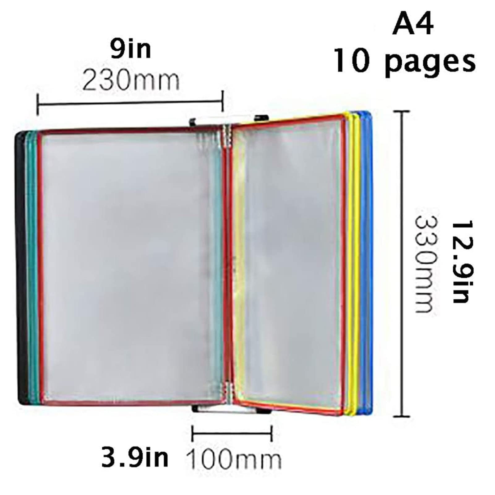 Wandmontage Sichttafelsystem - Stabiler Sichttafel-Tischständer, 10 Sichtfächer, A4-Flip-Aktenhalter, Briefgröße, Zum Aufbewahren Und Präsentieren Von Dokumenten, Farbige Taschen