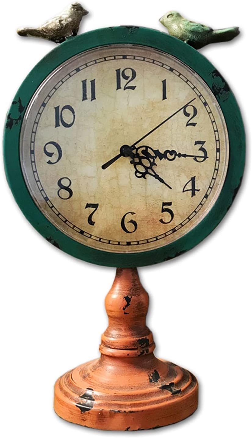 Table Clock European-Style Living Room American-Style Old Clocks Large Retro Tabletop Clocks Iron Clocks Desktop Ornaments Table Clocks