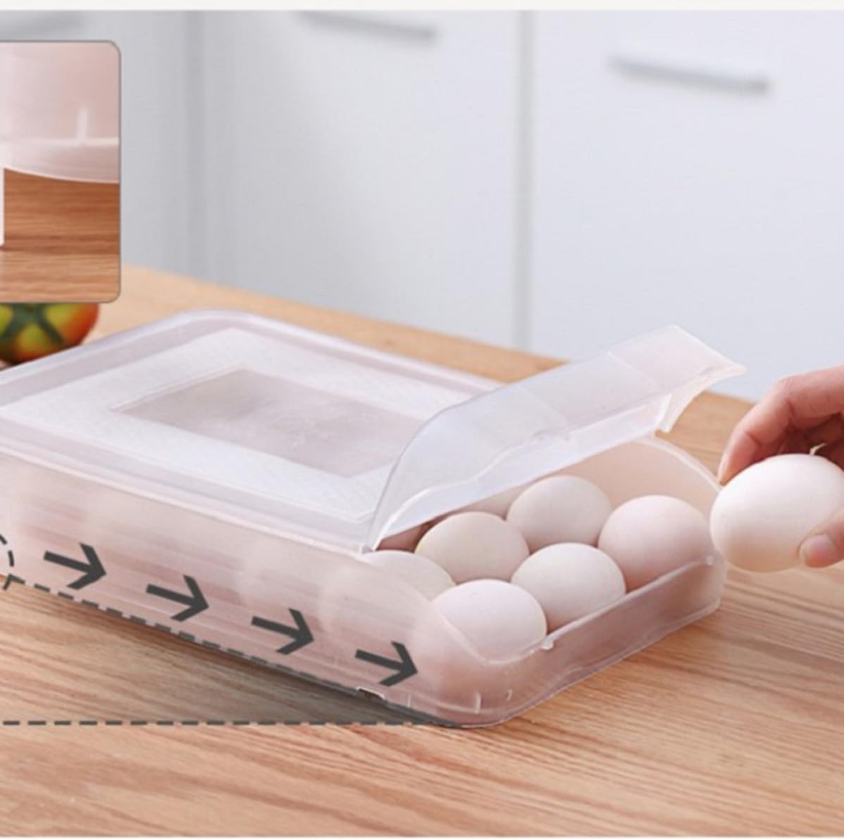 Outanaya Stackable Plastic Egg Holder Large Capacity Egg Tray White for Refrigerator Kitchen Organizer