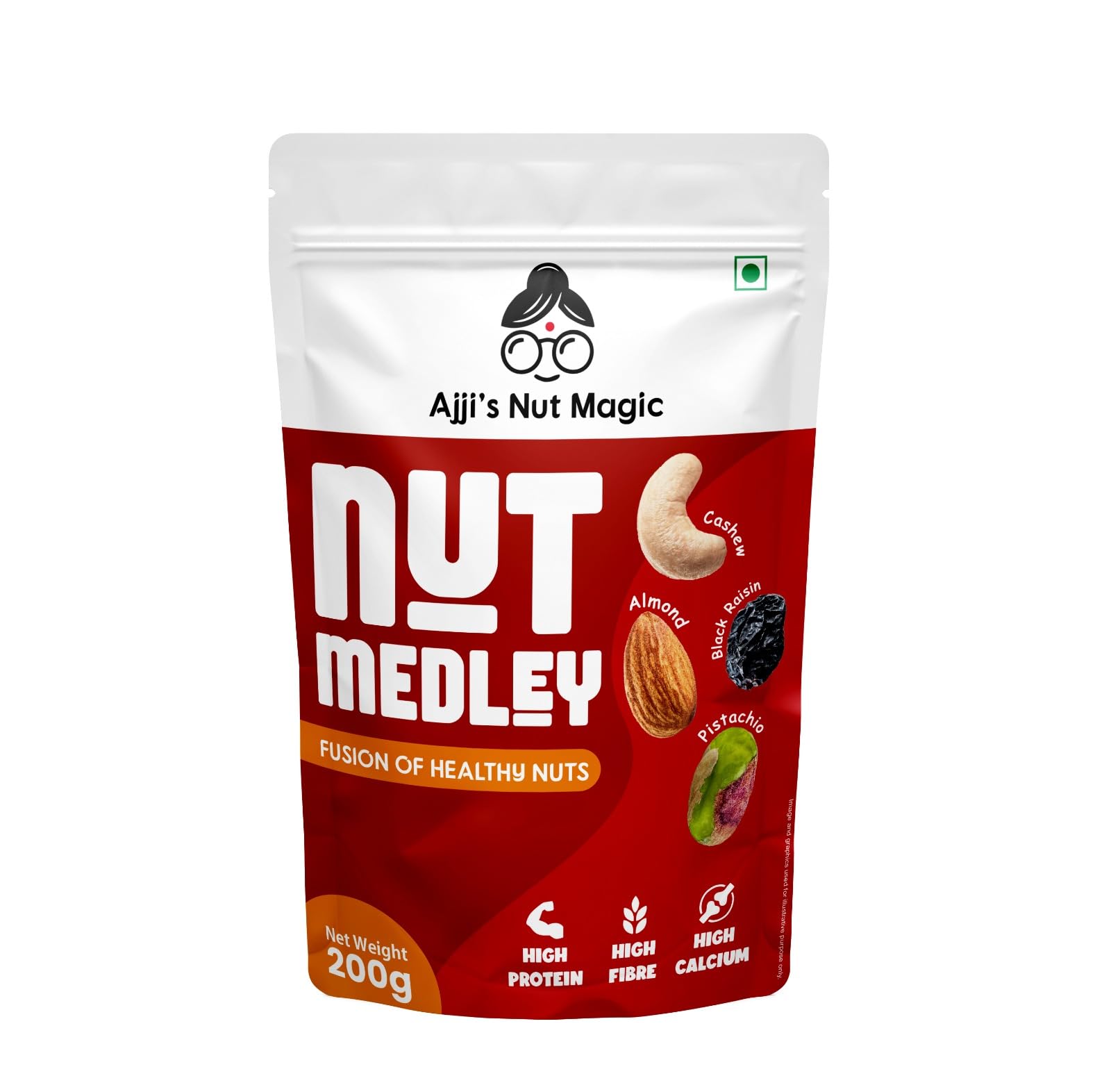 Ajji's Nut Magic Nut Medley-Fusion of Healthy Nuts | Dry Fruits & Nuts Combo of Cashew, Almond, Pistachio and Black Raisins | Premium Superfood Energy Mix | Medley of Dried Fruits, Nuts | Nutritious Snack -200g-image-9