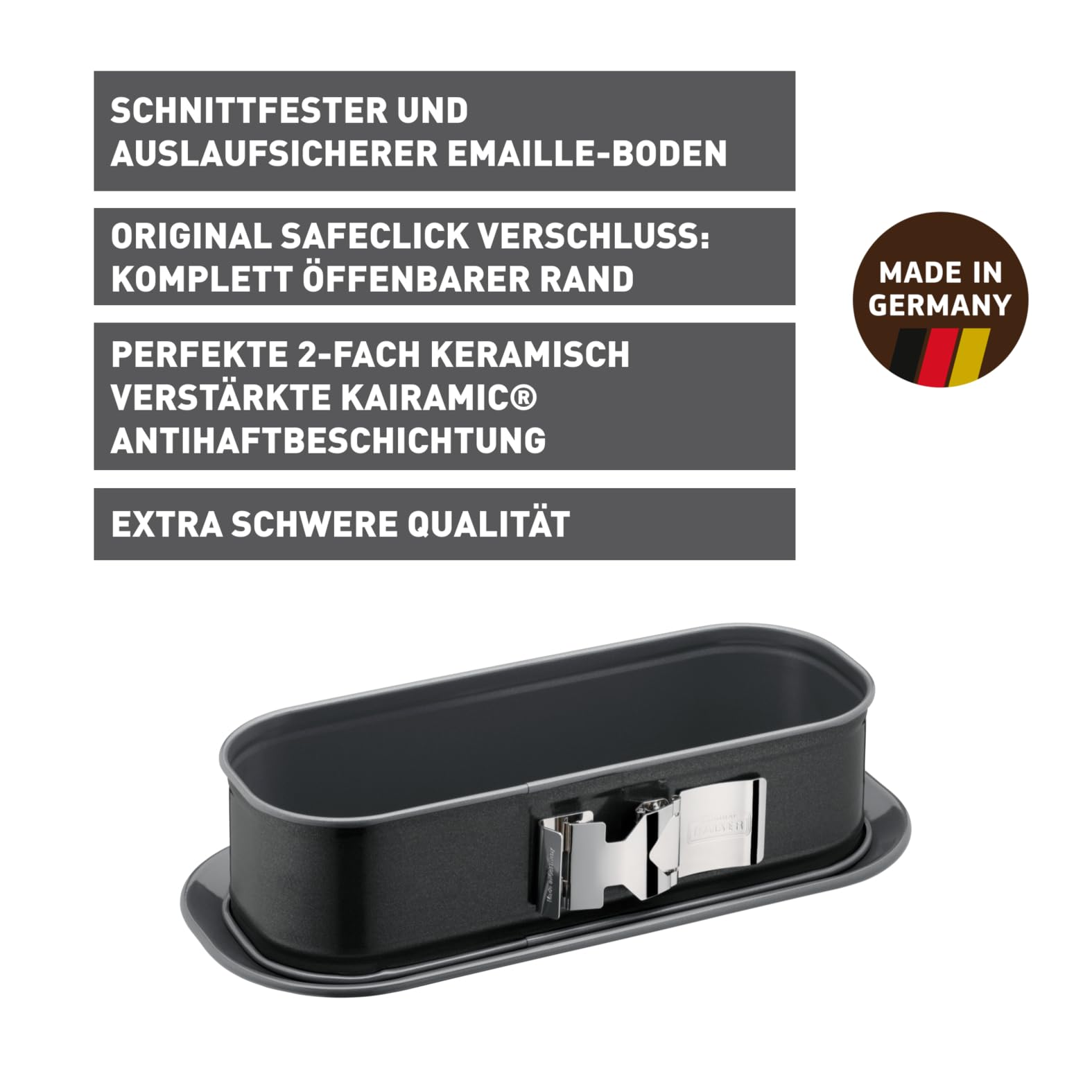 Original Kaiser La Forme Plus Königskuchen Springform eckig 30 x 11 cm, Backform rechteckig antihaftbeschichtet, mit Emailleboden, schnittfest, Kuchenform eckig