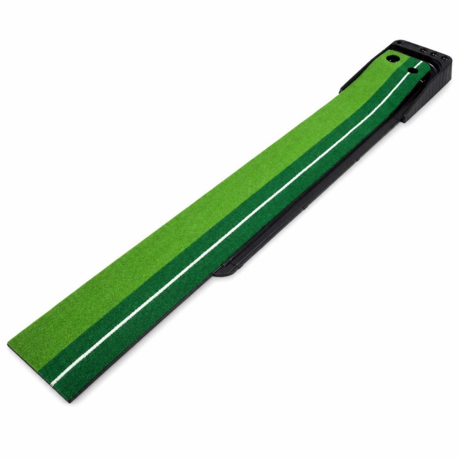 Entrenador de Putt de Golf Alfombra de Putting Tapete de Práctica Colchoneta de Entrenamiento Guía de Alineación con Línea Blanca Césped de Imitación