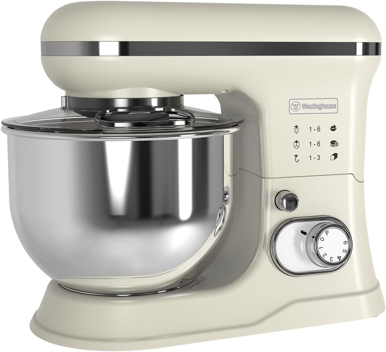 Westinghouse 1200W Stand Mixer, 5L Stainless Steel Bowl, 6-Speed Tilt-Head Kitchen Mixer with Dough Hook, Whisk & Flat Beater (WKSMXR498WH) – Beige White-image-41
