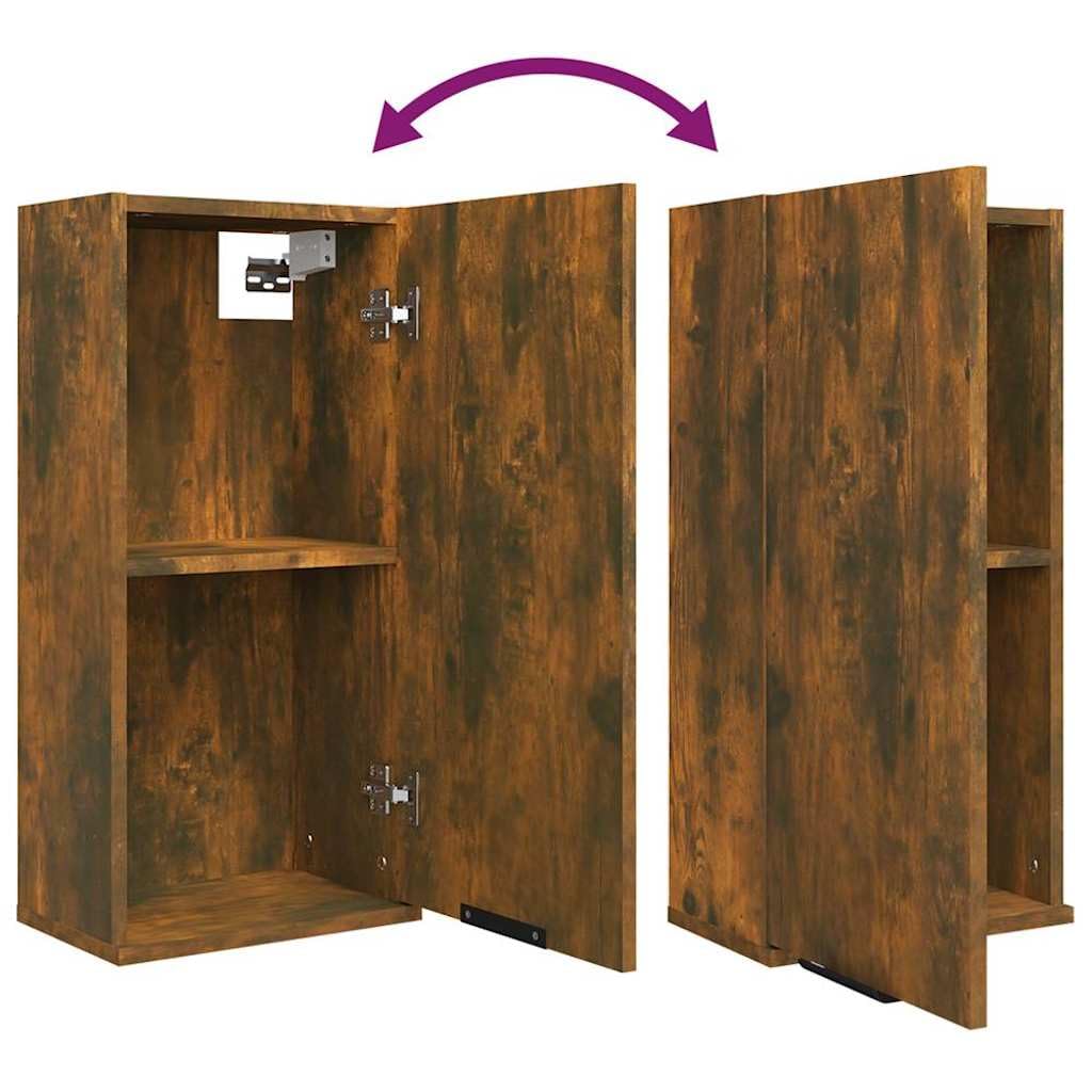 Mobile da bagno da parete in legno di rovere affumicato, 32 x 20 x 67 cm, con anta e mensola, mobile da bagno per ospiti WC e bagno, montaggio a parete per ordine e spazio