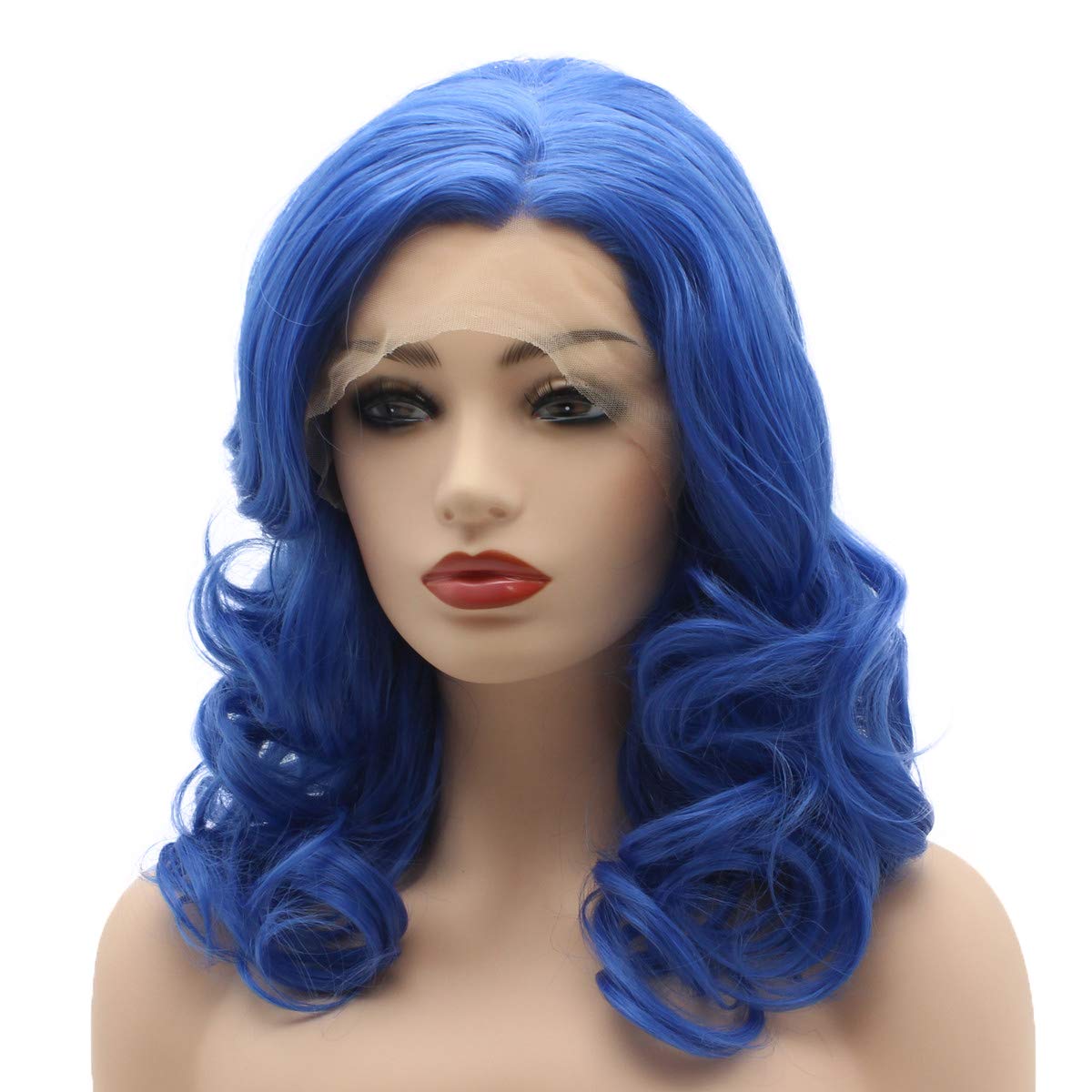 Hair Wavy Shoulder Length 16inch Blue Heavy Density Realistic Synthetic Lace Front Wigs