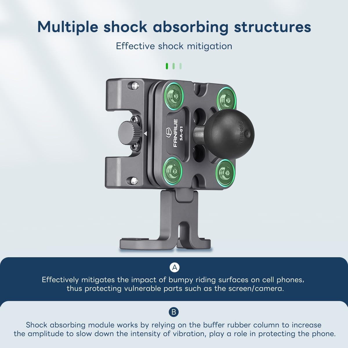 FANAUE Aluminum Anti-theft Bike Motorcycle Phone Mount with Vibration Dampener for bicycle/ATV/UTV/Scooter Handlebar, Compatible with RAM mounts B size phone holder Accessories for 5.5-7'' Smartphone.