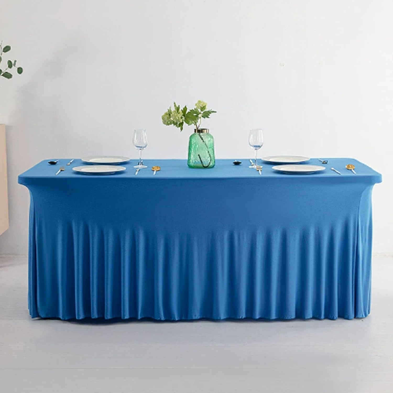 4FT Fitted Polyester Table Skirt for Rectangle Table – Wrinkle-Free Stretch Table Skirt, Ideal for Wedding, Party, Banquet, and Event Decorations(Blue,122 * 60 * 76 cm/48 * 23.6 * 30in)