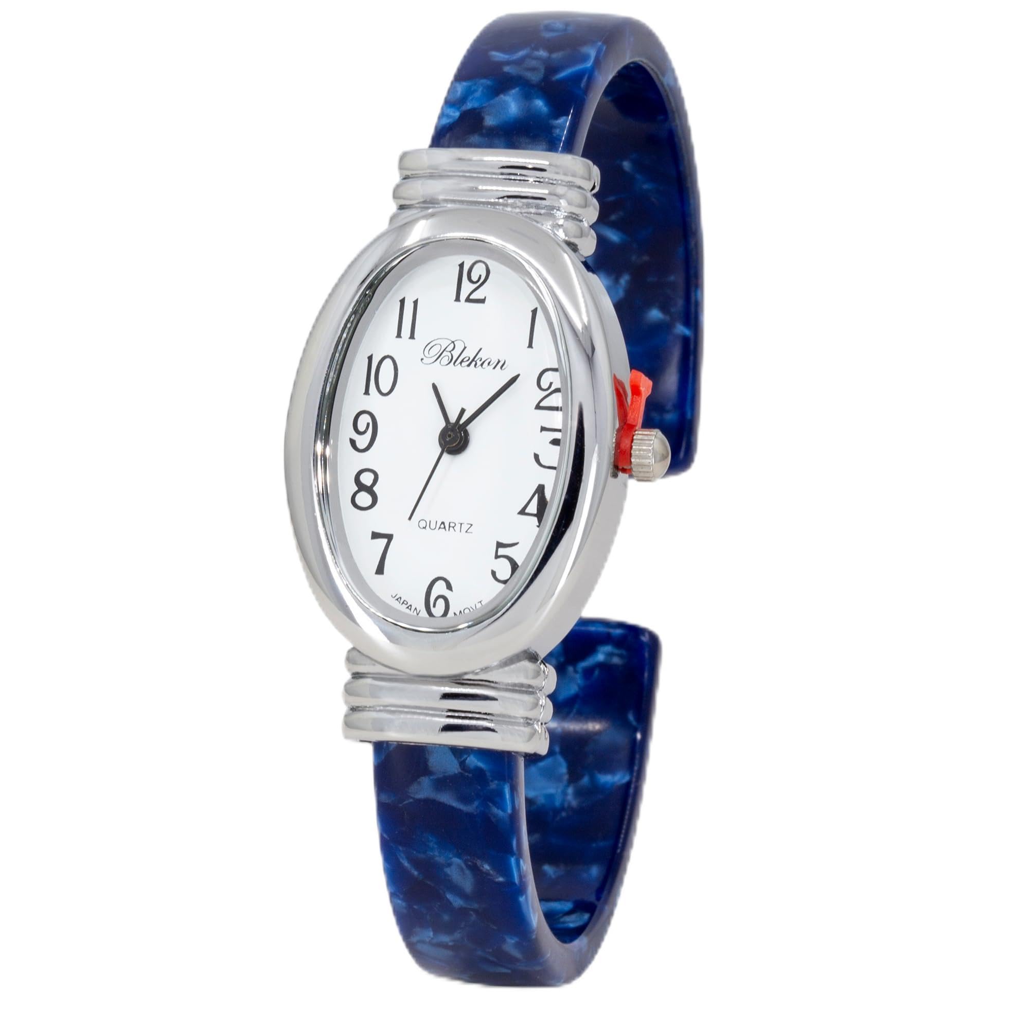BlekonCollections Women's Round, Oval, Rectangle Case Shapes Acrylic Tortoise Shell Color Design Cuff Bangle Watch