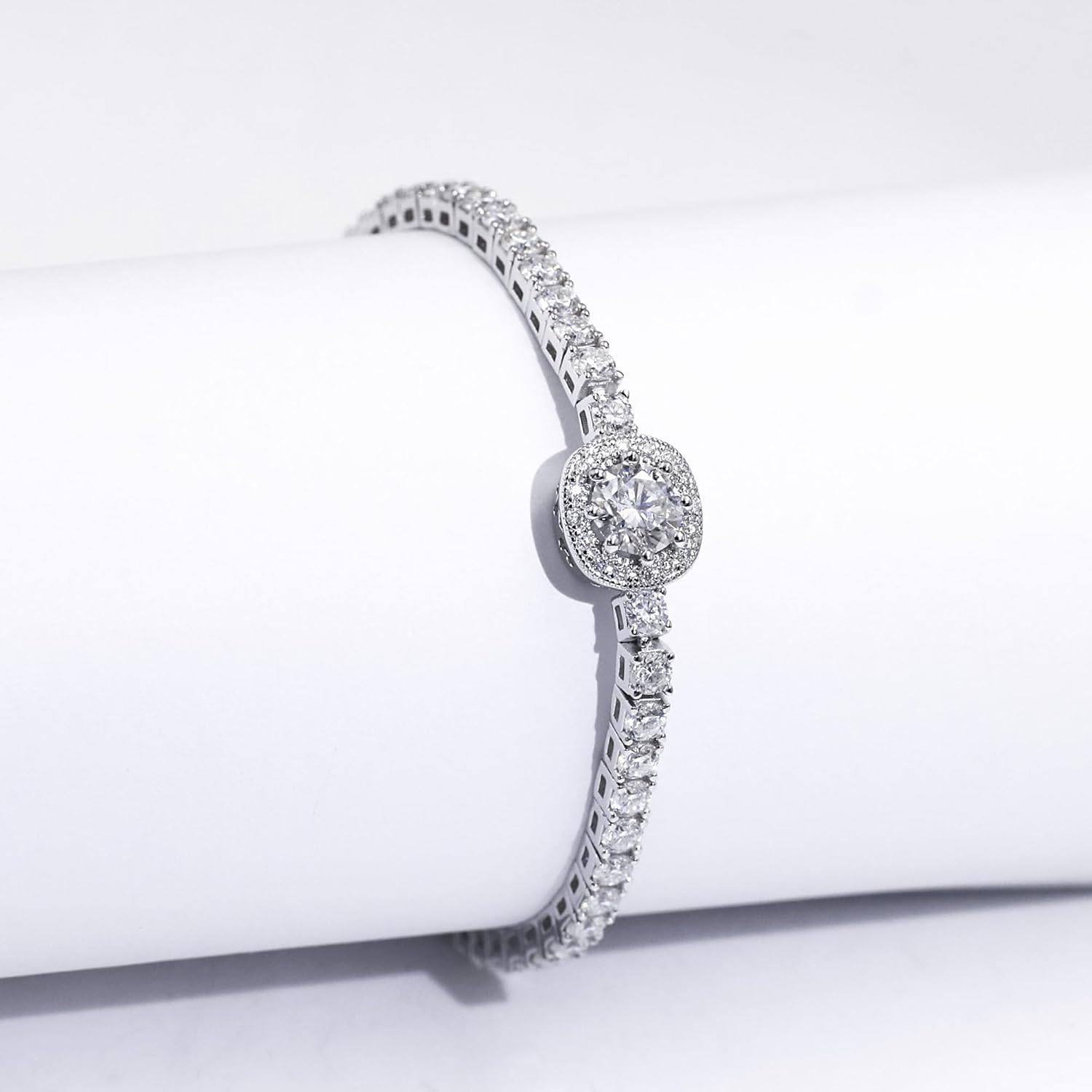 3mm Moissanite Tennis Bracelet for Women, 4.35CT Diamond Bracelets Slide, 18K White Gold Plated S925 Sterling Silver Adjustable Tennis Bracelets, D Color VVS1 Round Brilliant Cut Lab Created Moissanite Bracelets Trendy - Image 2